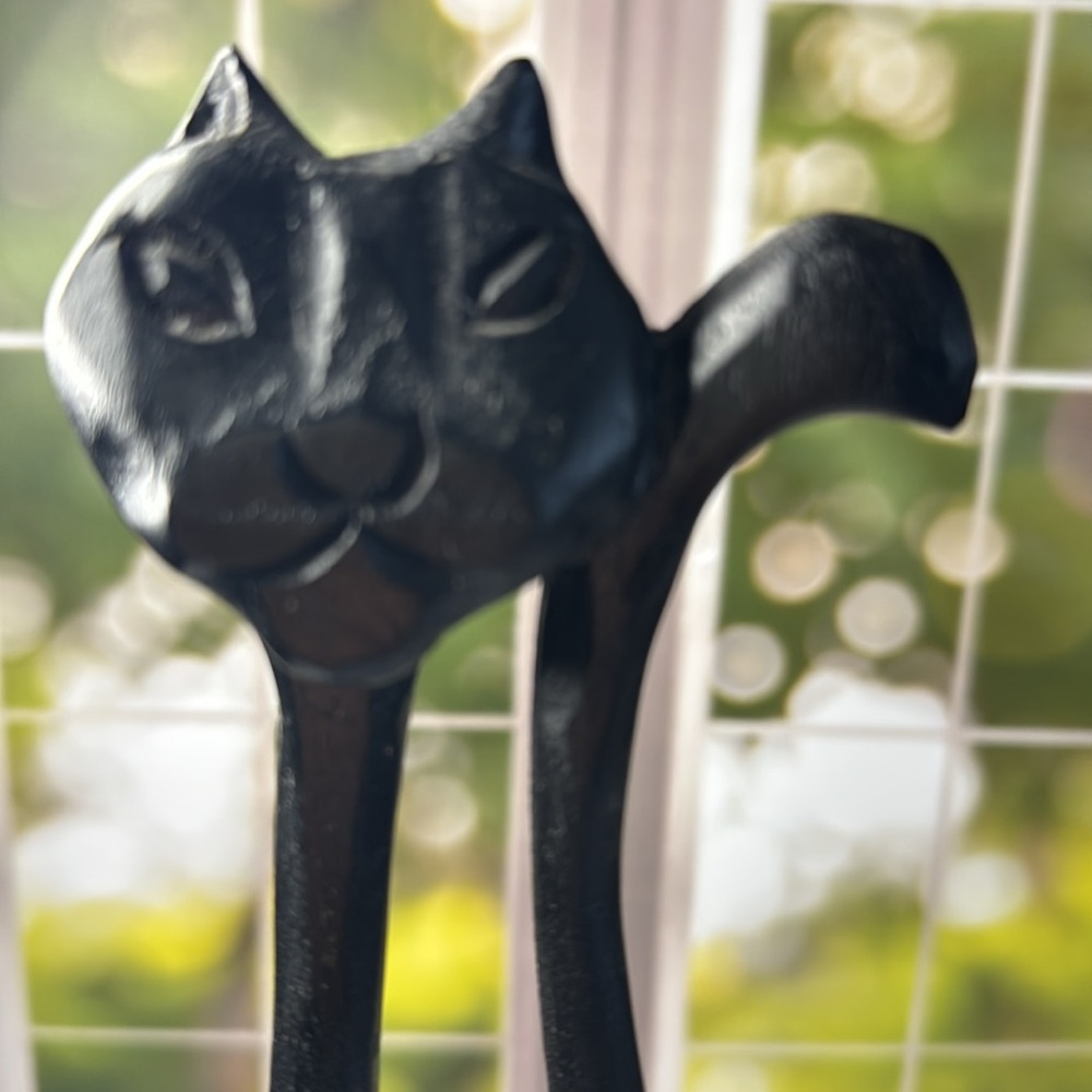 Handcrafted artisan woodentall thin Black Cat Sculpture - Picture 12 of 14